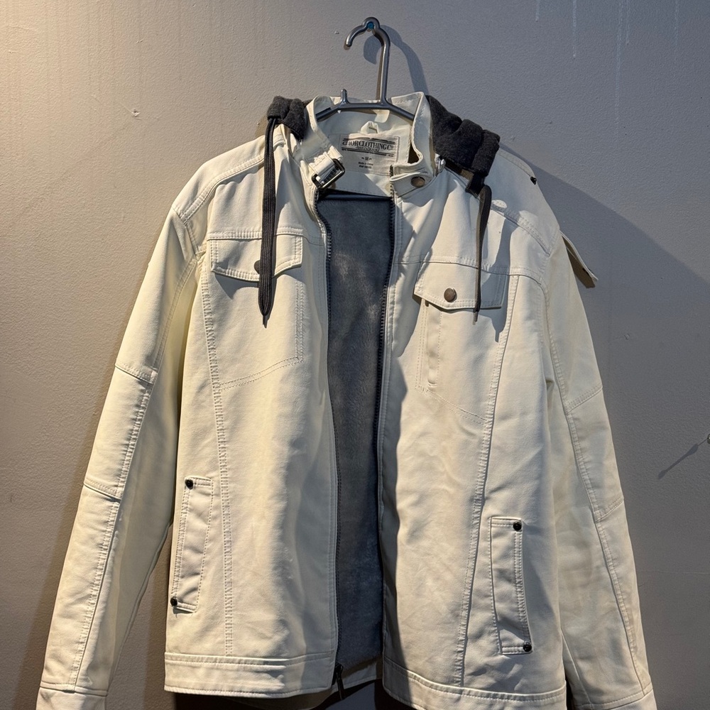Men's Cream Leather Jacket W/Fur Lining